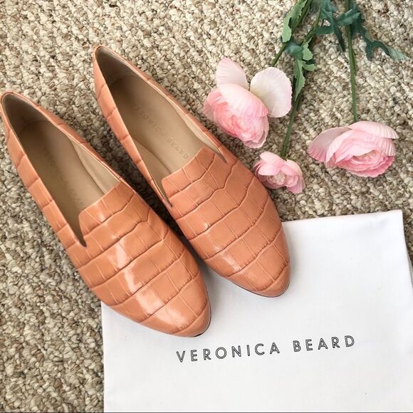 Veronica Beard Camel Croc-Embossed Flats - Picture 1 of 13